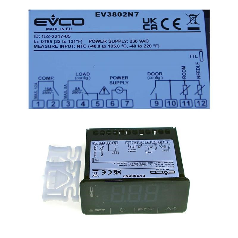 Termostato Evco EV3802N7 da 230 V e 71x29 mm