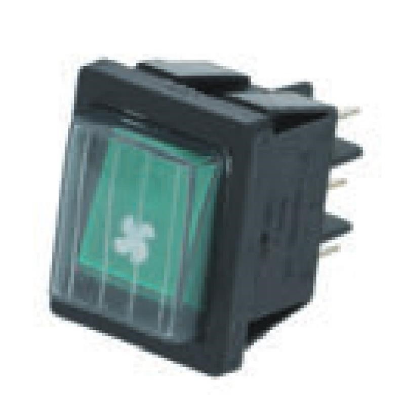 Ricambio compatibile frigoriferi zanussi - deviatore bipolare verde 16a 250v con lampada spia e copripulsante, serigrafia ventola, max temperatura 120°c terminale connettore 6,35 x 0,8 dima di foratura 22 x 30 mm - rif. 07829