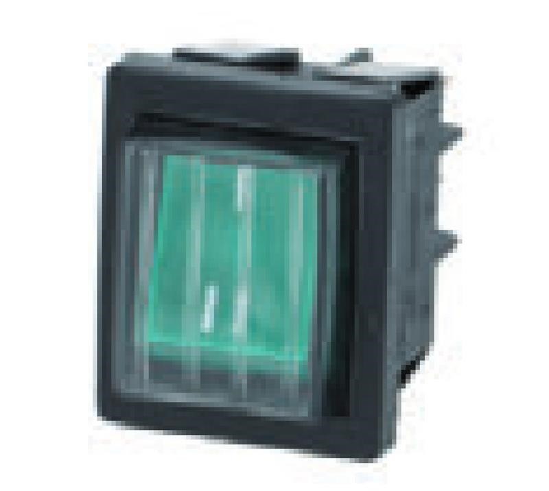 Ricambio compatibile frigoriferi zanussi - interruttore bipolare verde 16a 250v con lampada spia e copripulsante, serigrafia i - ii, max temperatura 120°c terminale connettore 6,35 x 0,8 dima di foratura 22 x 30 mm - rif. 07802