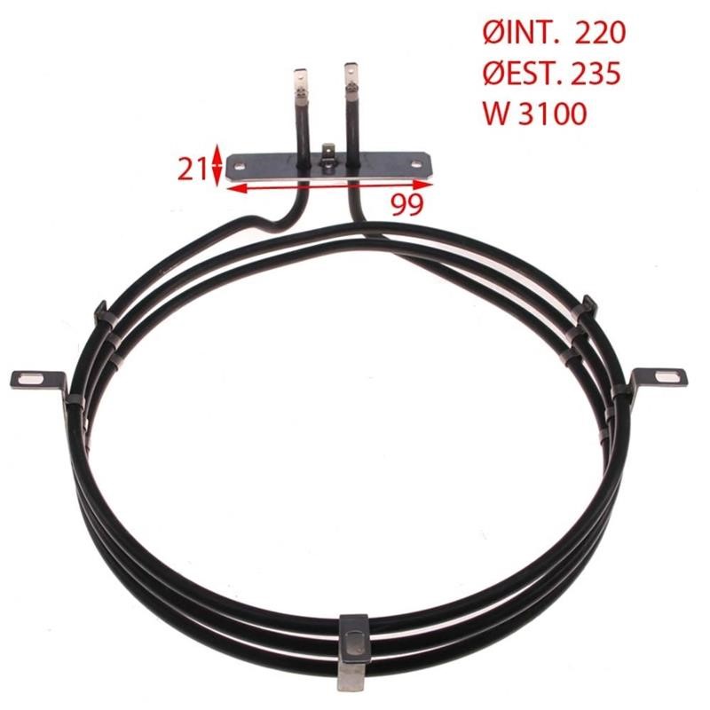 Resistenza forno watt 3100 volt 220/230 dim. Flangia mm 100x22 ø int 220 ø est 235 alt.mm 110 Resistenza forno watt 3100 volt 220/230 dim. Flangia mm 100x22 ø int 220 ø est 235 alt.mm 110