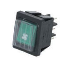 Deviatore bipolare verde 16A 250V, serigrafia ventola, max temperatura 120°C - terminale connettore 6,35 x 0,8- dima di foratura 22 x 30