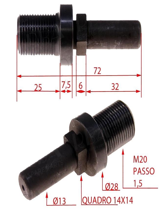 Perno porta coltello tritacarne marca Minerva mod. 32 Ø fil 20 passo 1.5 Ø flangia mm 27.8 sp.flangia 7.5 - adatto a Bizerba Bizerba Te 32 R Minerva Minerva A/E32 Minerva C/e 32N M