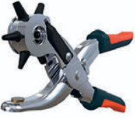 Pinza fustellatrice con sei diverse misure di foratura. Ideale per le strisce in PVC