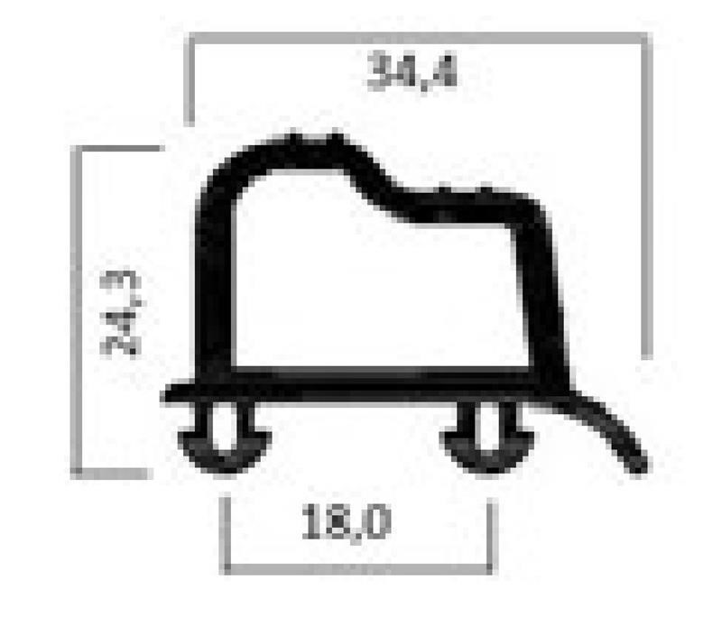 Ricambio compatibile frigoriferi incold - guarnizione nera per porta celle rotolo da 6 mt colore nero 34,4 x 24,3 mm - rif. 87018