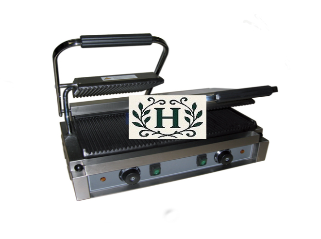 PANINI Doppia IN Ghisa mod. PAN2 - Base Rigata E Coperchio Rigato DIM. 570X305 h 210 mm 230 V - KW 3,6 per piastre panini