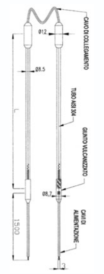 Resistenza tubolare AISI 304 per sbrinamento evaporatori 230V/400W L= 500