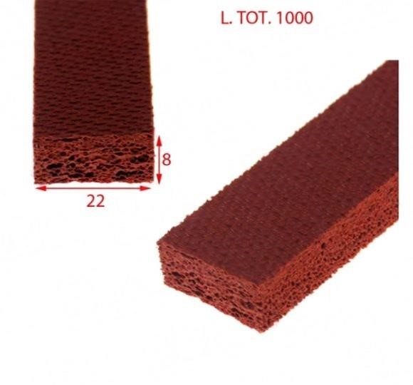 Guarnizione spugna siliconica controbarra rossa profilo zigrinato dim. 22x8x1000